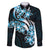 Plumeria Tribal Tattoo Family Matching Off Shoulder Short Dress and Hawaiian Shirt Blue Polynesian Pattern