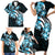 Plumeria Tribal Tattoo Family Matching Short Sleeve Bodycon Dress and Hawaiian Shirt Blue Polynesian Pattern