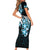 Plumeria Tribal Tattoo Family Matching Short Sleeve Bodycon Dress and Hawaiian Shirt Blue Polynesian Pattern