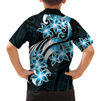Plumeria Tribal Tattoo Family Matching Tank Maxi Dress and Hawaiian Shirt Blue Polynesian Pattern