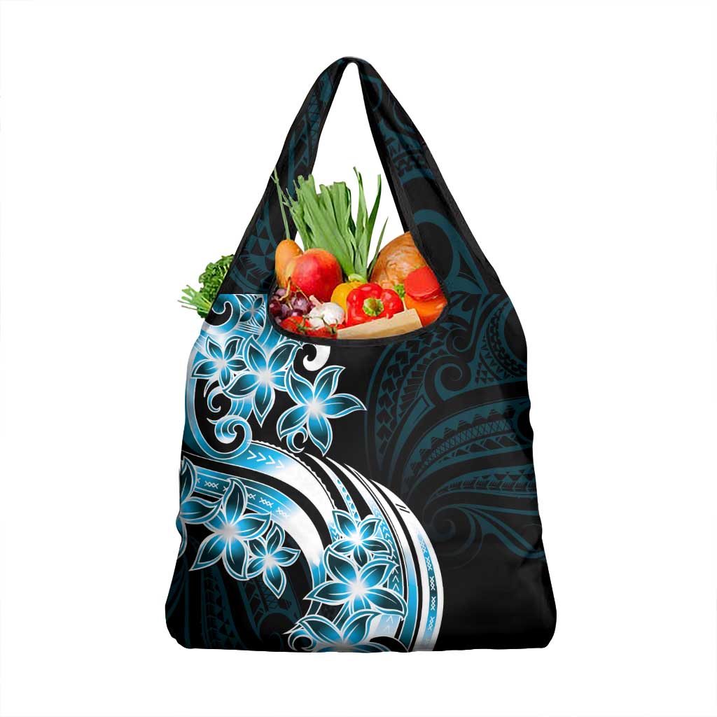 Plumeria Tribal Tattoo Grocery Bag - Blue Polynesian Pattern LT9 1-pack One Size Blue - Polynesian Pride