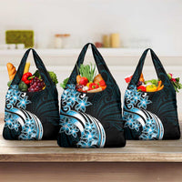 Plumeria Tribal Tattoo Grocery Bag - Blue Polynesian Pattern LT9 3-pack One Size Blue - Polynesian Pride