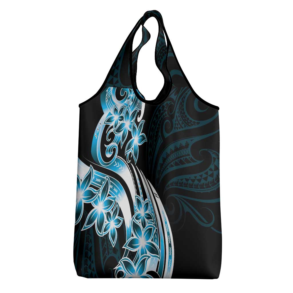 Plumeria Tribal Tattoo Grocery Bag - Blue Polynesian Pattern LT9 - Polynesian Pride