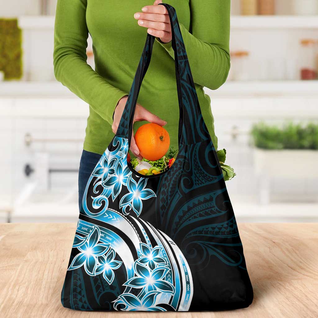 Plumeria Tribal Tattoo Grocery Bag - Blue Polynesian Pattern LT9 - Polynesian Pride