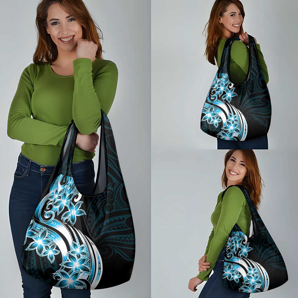 Plumeria Tribal Tattoo Grocery Bag - Blue Polynesian Pattern LT9 - Polynesian Pride