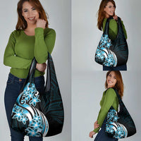Plumeria Tribal Tattoo Grocery Bag - Blue Polynesian Pattern LT9 - Polynesian Pride