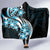 Plumeria Tribal Tattoo Hooded Blanket Blue Polynesian Pattern