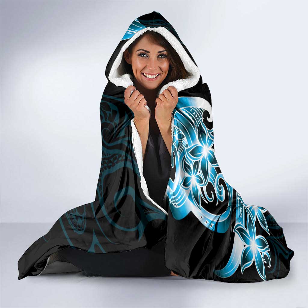 Plumeria Tribal Tattoo Hooded Blanket Blue Polynesian Pattern LT9 - Polynesian Pride