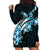 Plumeria Tribal Tattoo Hoodie Dress Blue Polynesian Pattern