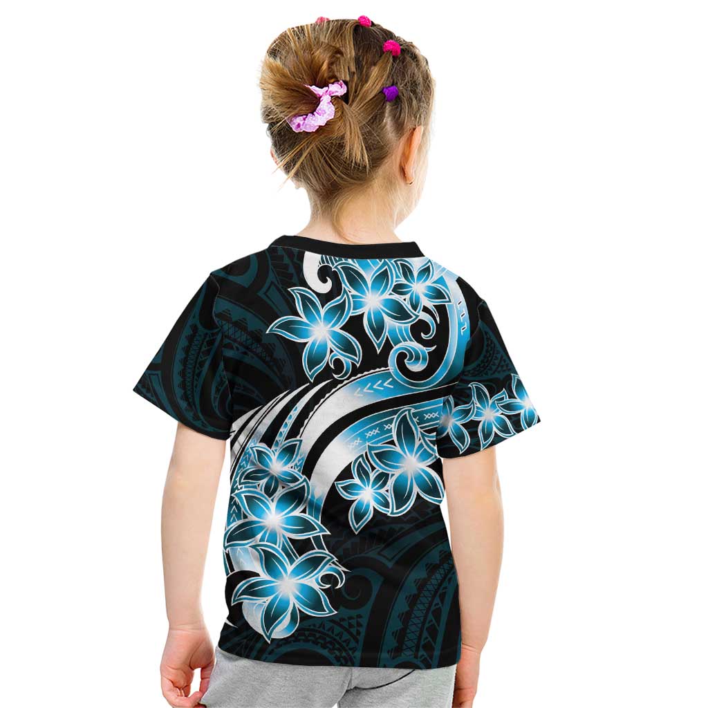 Plumeria Tribal Tattoo Kid T Shirt Blue Polynesian Pattern