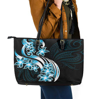 Plumeria Tribal Tattoo Leather Tote Bag Blue Polynesian Pattern LT9 - Polynesian Pride