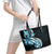 Plumeria Tribal Tattoo Leather Tote Bag Blue Polynesian Pattern