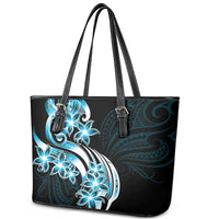Plumeria Tribal Tattoo Leather Tote Bag Blue Polynesian Pattern LT9 - Polynesian Pride