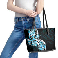 Plumeria Tribal Tattoo Leather Tote Bag Blue Polynesian Pattern LT9 - Polynesian Pride