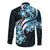 Plumeria Tribal Tattoo Long Sleeve Button Shirt Blue Polynesian Pattern