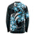 Plumeria Tribal Tattoo Long Sleeve Shirt Blue Polynesian Pattern