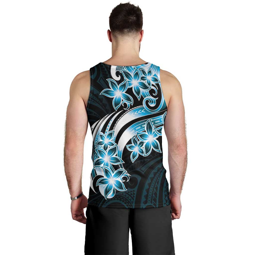 Plumeria Tribal Tattoo Men Tank Top Blue Polynesian Pattern LT9 - Polynesian Pride