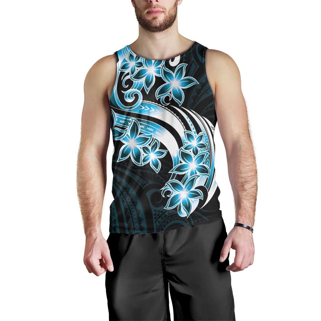 Plumeria Tribal Tattoo Men Tank Top Blue Polynesian Pattern LT9 - Polynesian Pride