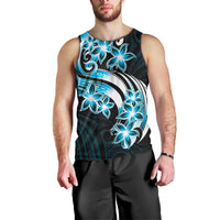 Plumeria Tribal Tattoo Men Tank Top Blue Polynesian Pattern LT9 - Polynesian Pride