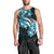 Plumeria Tribal Tattoo Men Tank Top Blue Polynesian Pattern