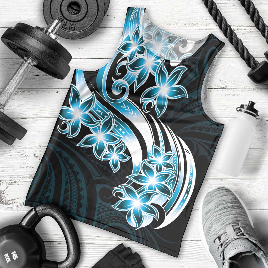 Plumeria Tribal Tattoo Men Tank Top Blue Polynesian Pattern LT9 - Polynesian Pride