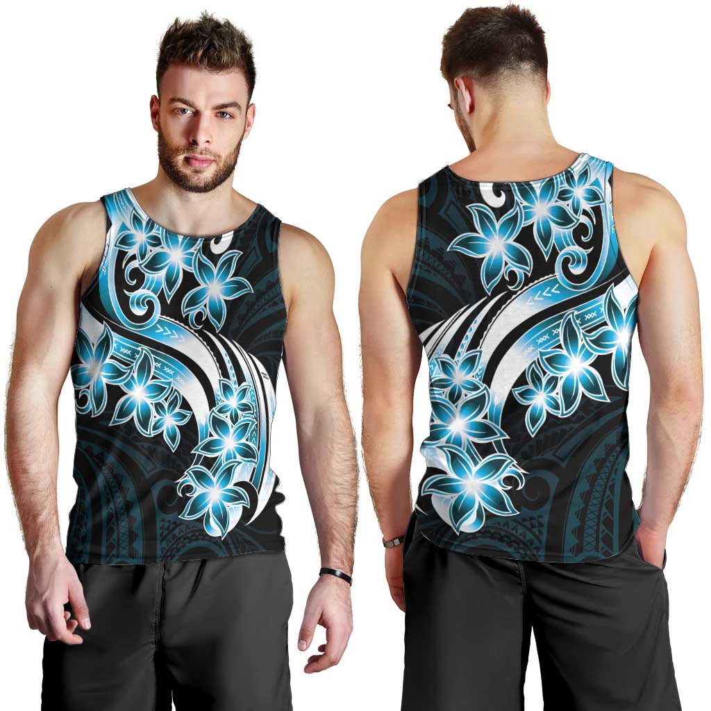 Plumeria Tribal Tattoo Men Tank Top Blue Polynesian Pattern LT9 - Polynesian Pride