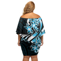 Plumeria Tribal Tattoo Off Shoulder Short Dress Blue Polynesian Pattern LT9 - Polynesian Pride