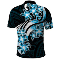 Plumeria Tribal Tattoo Polo Shirt Blue Polynesian Pattern