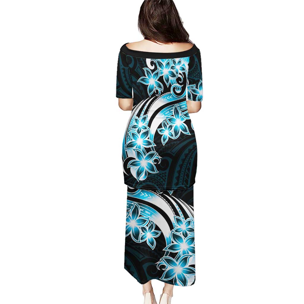 Plumeria Tribal Tattoo Puletasi Blue Polynesian Pattern LT9 - Polynesian Pride