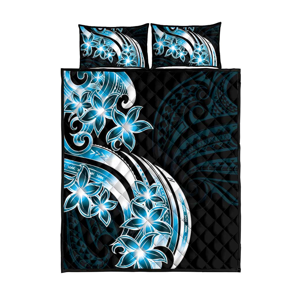 Plumeria Tribal Tattoo Quilt Bed Set Blue Polynesian Pattern LT9 - Polynesian Pride