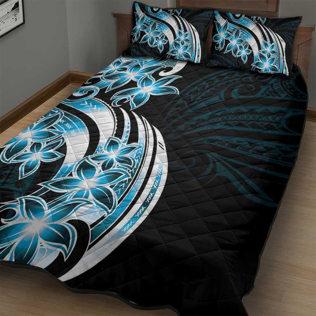 Plumeria Tribal Tattoo Quilt Bed Set Blue Polynesian Pattern LT9 - Polynesian Pride
