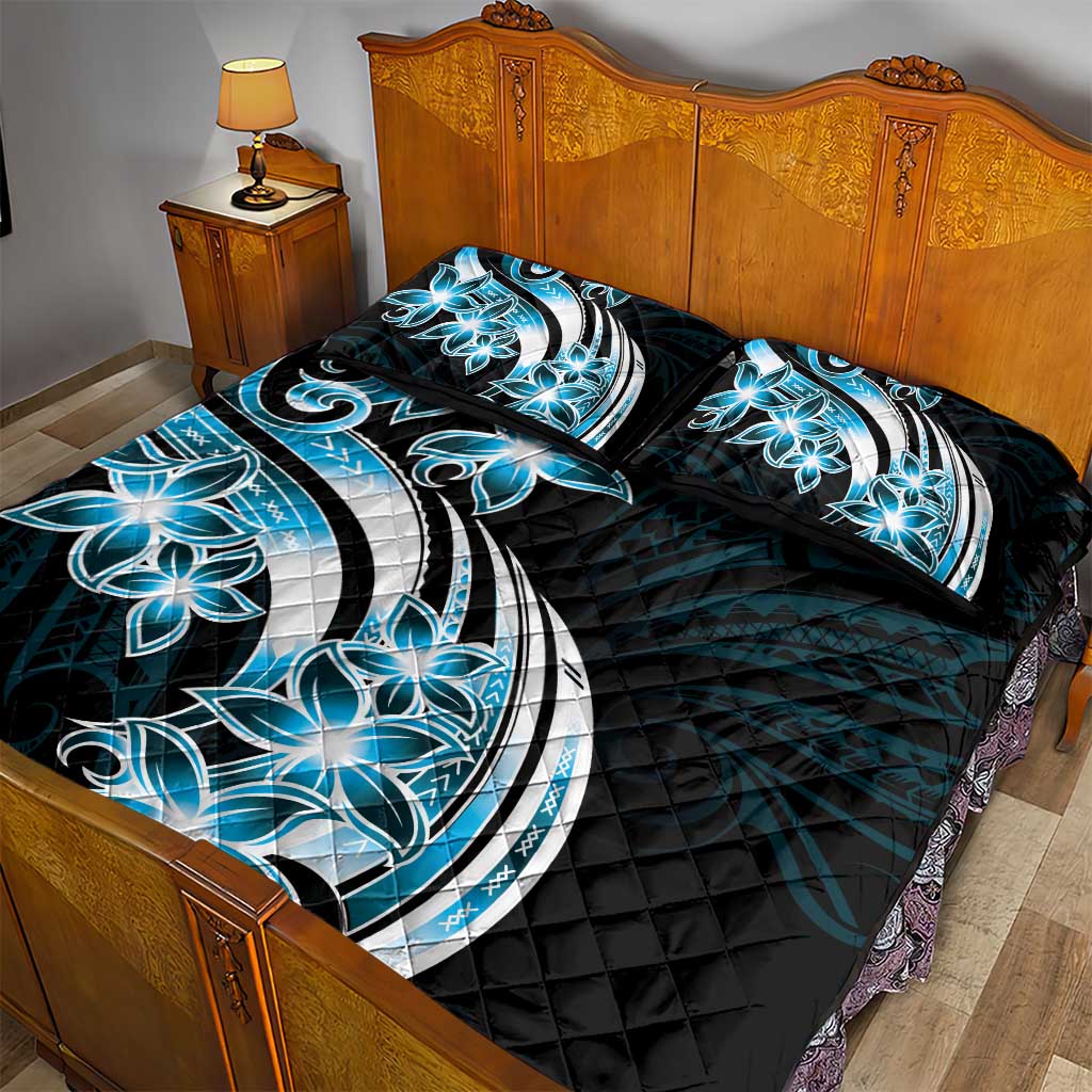 Plumeria Tribal Tattoo Quilt Bed Set Blue Polynesian Pattern LT9 - Polynesian Pride