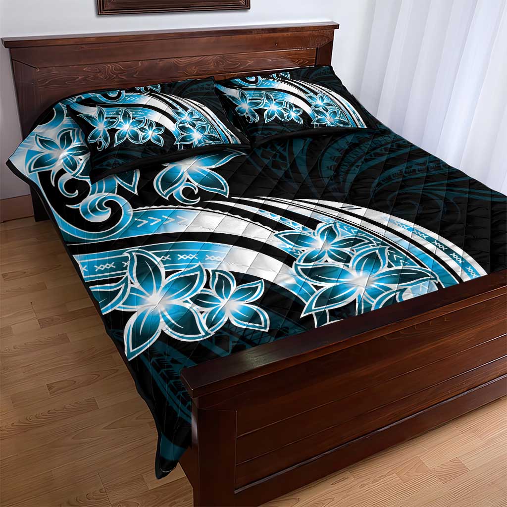 Plumeria Tribal Tattoo Quilt Bed Set Blue Polynesian Pattern LT9 - Polynesian Pride