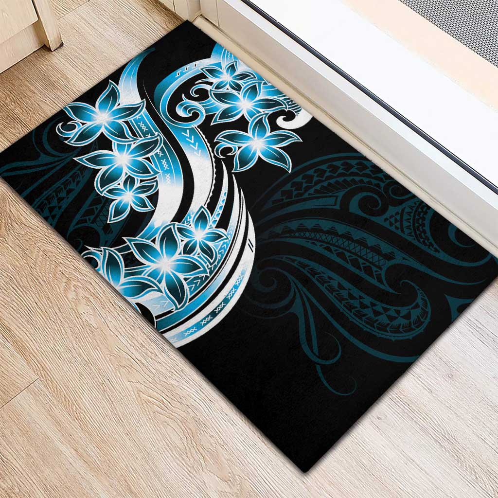Plumeria Tribal Tattoo Rubber Doormat Blue Polynesian Pattern LT9 - Polynesian Pride