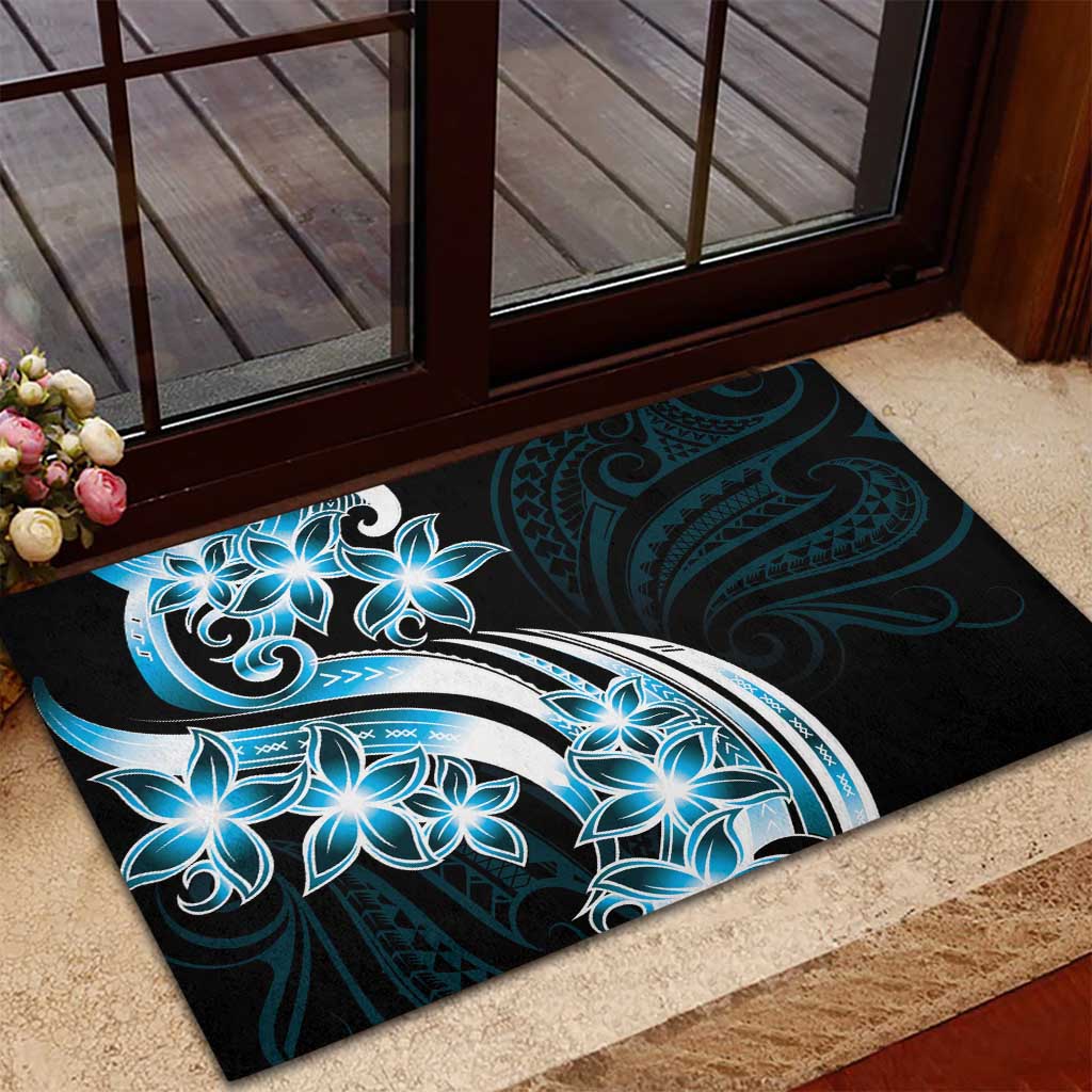 Plumeria Tribal Tattoo Rubber Doormat Blue Polynesian Pattern LT9 - Polynesian Pride