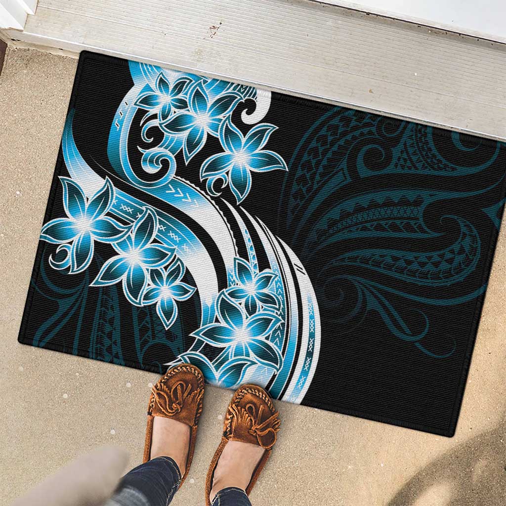 Plumeria Tribal Tattoo Rubber Doormat Blue Polynesian Pattern LT9 - Polynesian Pride
