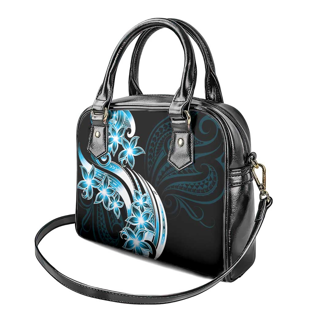 Plumeria Tribal Tattoo Shoulder Handbag Blue Polynesian Pattern