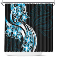 Plumeria Tribal Tattoo Shower Curtain Blue Polynesian Pattern