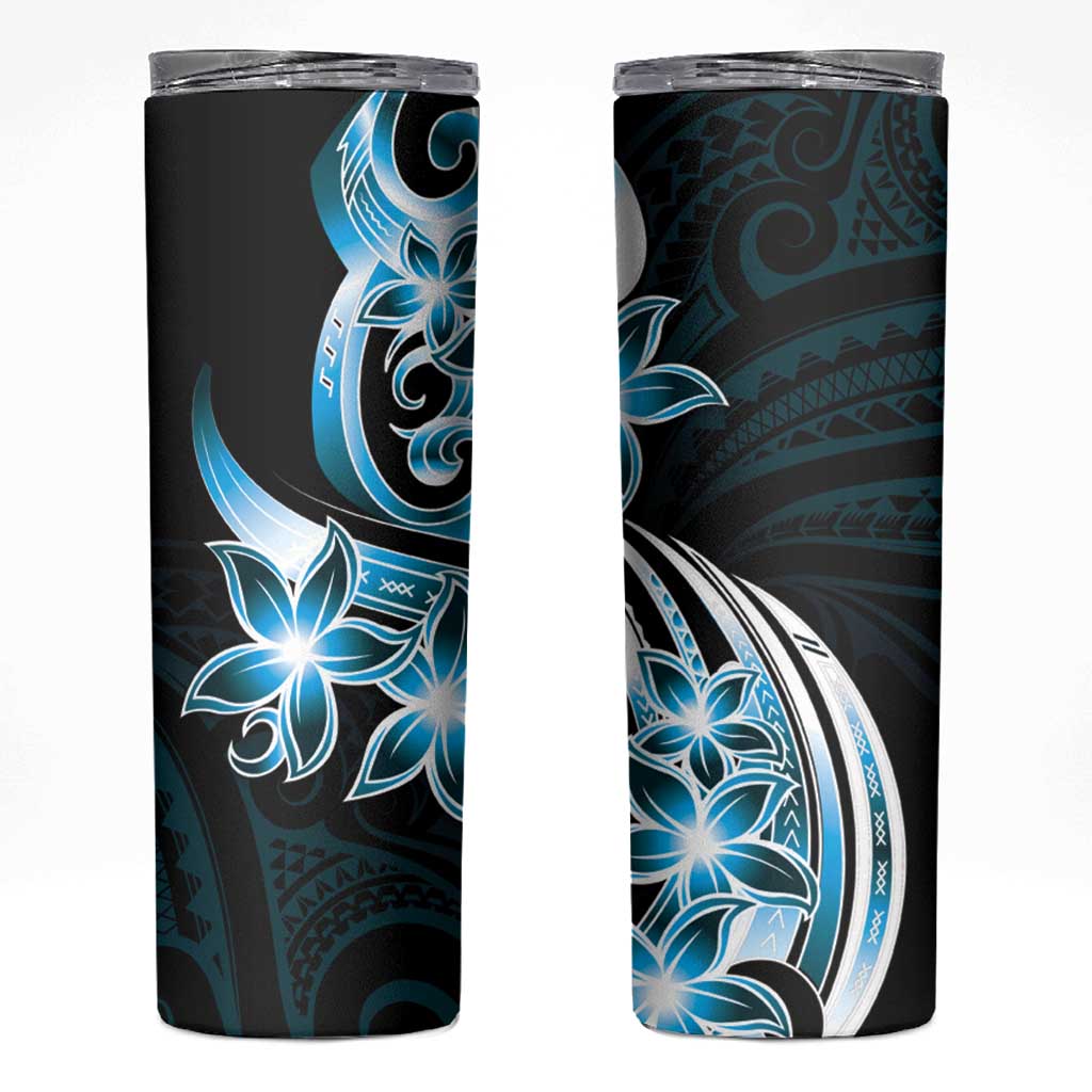 Plumeria Tribal Tattoo Skinny Tumbler Blue Polynesian Pattern