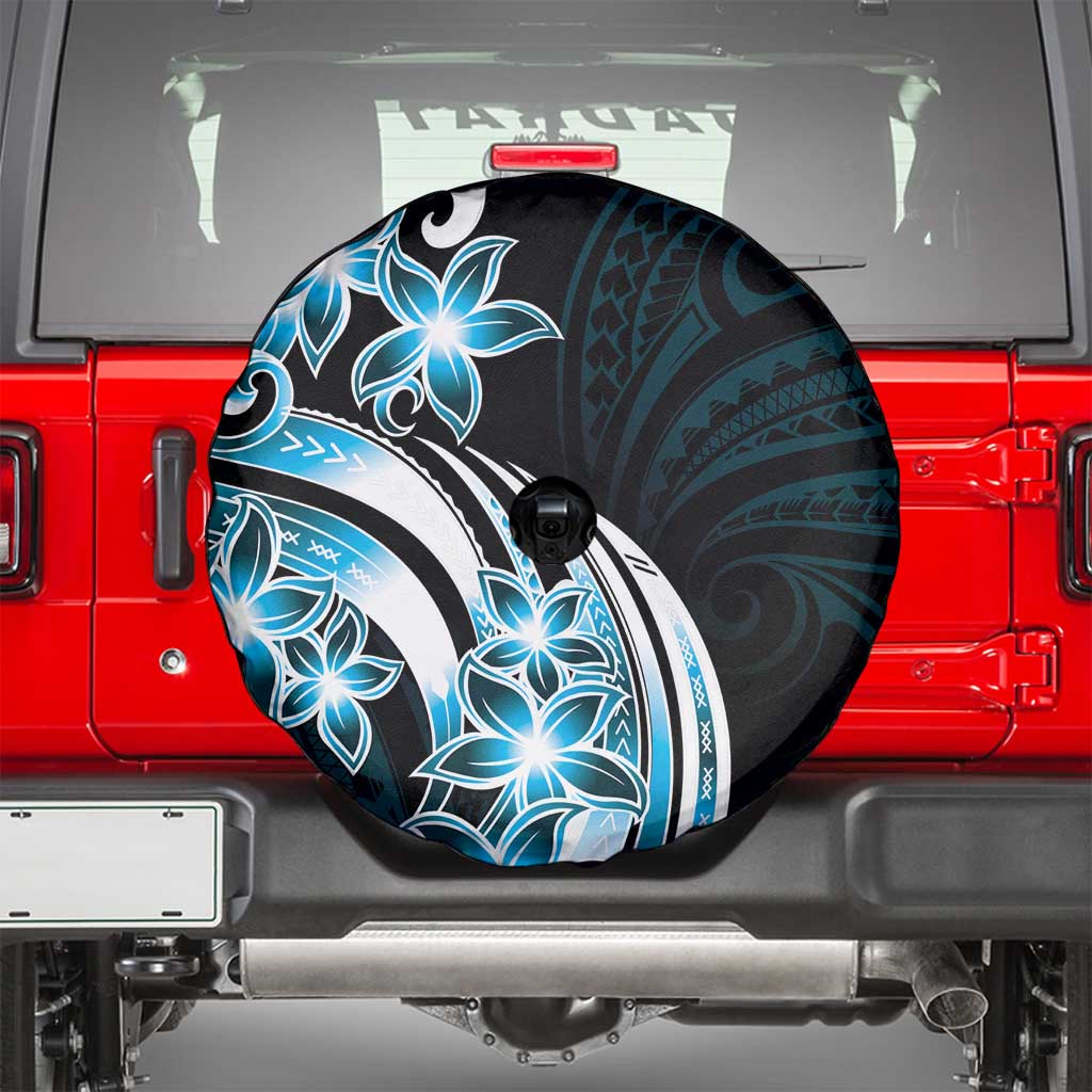 Plumeria Tribal Tattoo Spare Tire Cover Blue Polynesian Pattern LT9 - Polynesian Pride