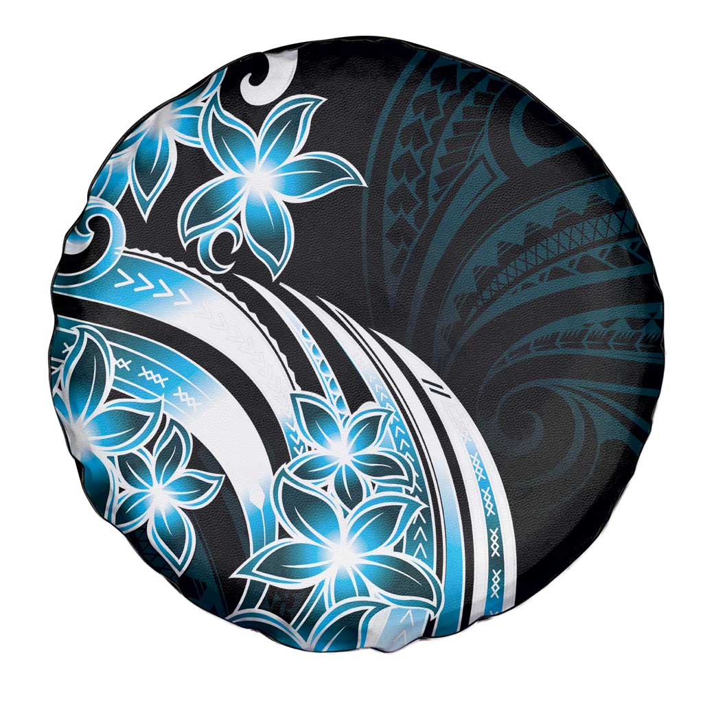 Plumeria Tribal Tattoo Spare Tire Cover Blue Polynesian Pattern LT9 - Polynesian Pride