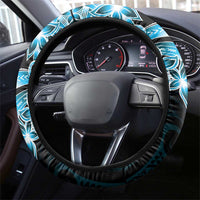 Plumeria Tribal Tattoo Steering Wheel Cover Blue Polynesian Pattern LT9 - Polynesian Pride