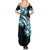 Plumeria Tribal Tattoo Summer Maxi Dress Blue Polynesian Pattern