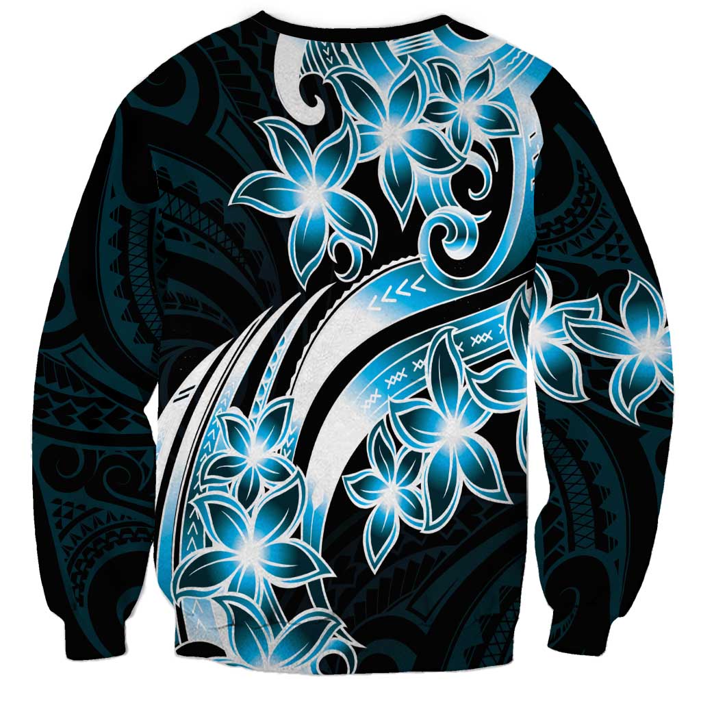 Plumeria Tribal Tattoo Sweatshirt Blue Polynesian Pattern LT9 - Polynesian Pride