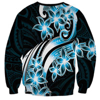 Plumeria Tribal Tattoo Sweatshirt Blue Polynesian Pattern LT9 - Polynesian Pride