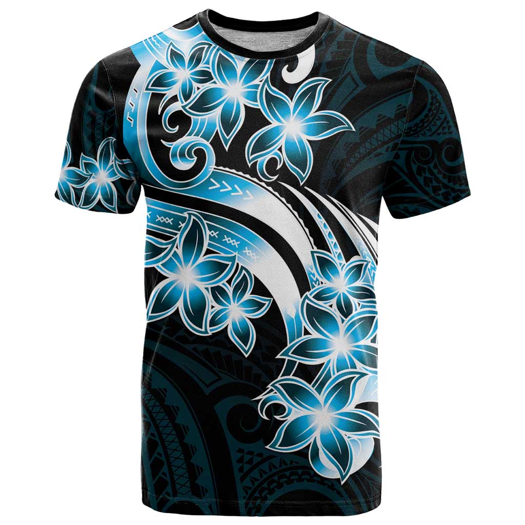 Plumeria Tribal Tattoo T Shirt Blue Polynesian Pattern