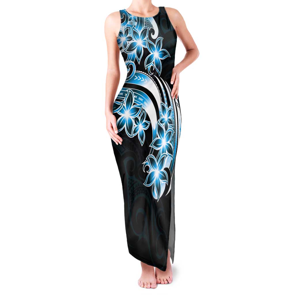 Plumeria Tribal Tattoo Tank Maxi Dress Blue Polynesian Pattern LT9 Women Blue - Polynesian Pride