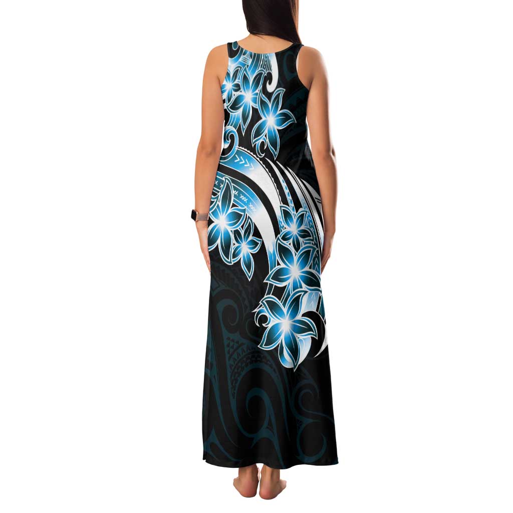 Plumeria Tribal Tattoo Tank Maxi Dress Blue Polynesian Pattern LT9 - Polynesian Pride