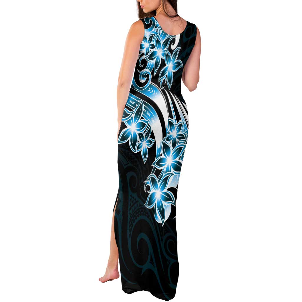 Plumeria Tribal Tattoo Tank Maxi Dress Blue Polynesian Pattern LT9 - Polynesian Pride