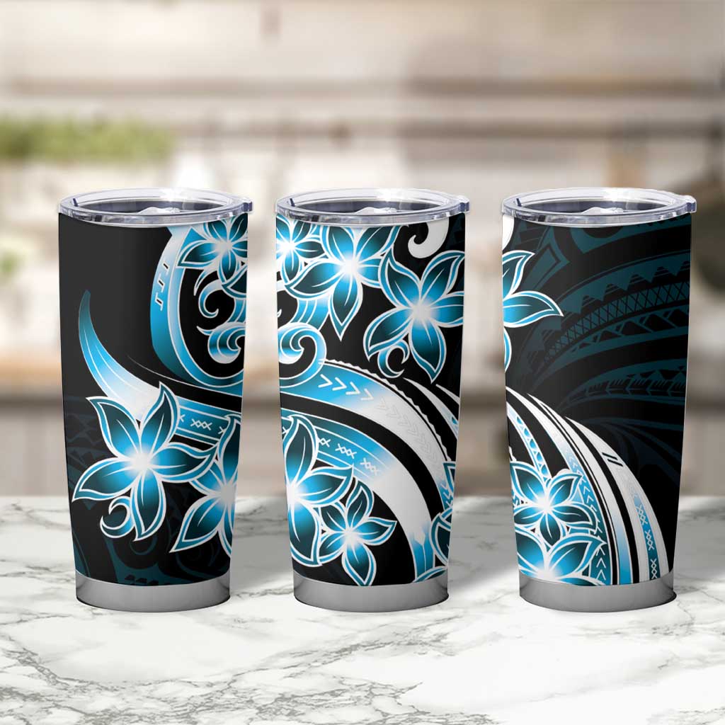 Plumeria Tribal Tattoo Tumbler Cup Blue Polynesian Pattern LT9 - Polynesian Pride